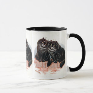 Süßes Paar schwarzer Katzen, gemalt von Louis Wain Tasse