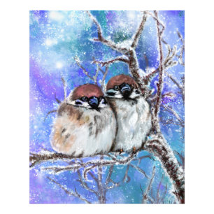 Süßes Paar Spatz Im Winter Poster