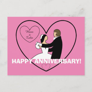 Süßes Paar tanzt in Herz HAPPY ANNIVERSARY Postkarte