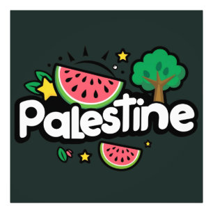 Süßes Palästina-Wort umgeben von Wassermelonen-Bau Fotodruck