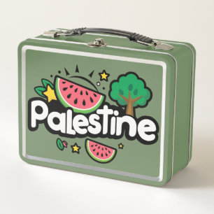 Süßes Palästina-Wort umgeben von Wassermelonen-Bau Metall Brotdose