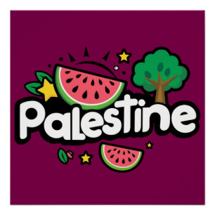 Süßes Palästina-Wort, umgeben von Wassermelonenbau Poster