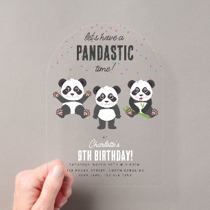 Süßes Panda-Bär-Thema Kawaii-Kinder-Geburtstagsfei Acryleinladungen