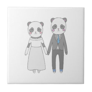 Süßes Panda-Hochzeitspaar – Kawaii Braut & Bräutig Fliese