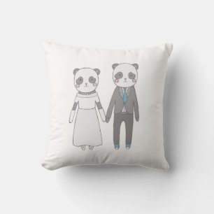 Süßes Panda-Hochzeitspaar – Kawaii Braut & Bräutig Kissen