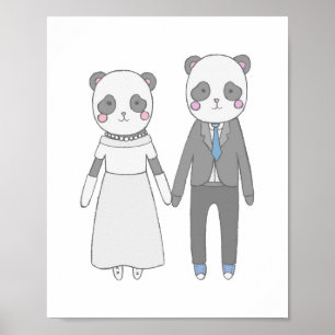 Süßes Panda-Hochzeitspaar – Kawaii Braut & Bräutig Poster
