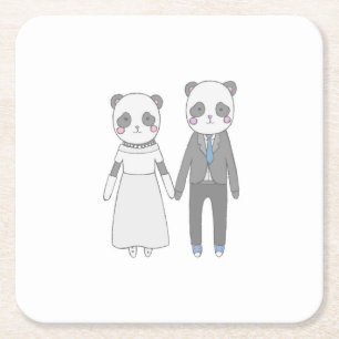 Süßes Panda-Hochzeitspaar – Kawaii Braut & Bräutig Rechteckiger Pappuntersetzer