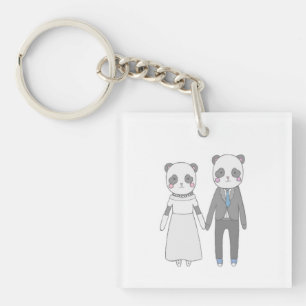 Süßes Panda-Hochzeitspaar – Kawaii Braut & Bräutig Schlüsselanhänger