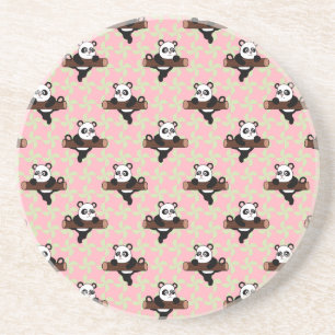 Süßes Panda-Muster auf Rosa – Kawaii nahtlos Getränkeuntersetzer