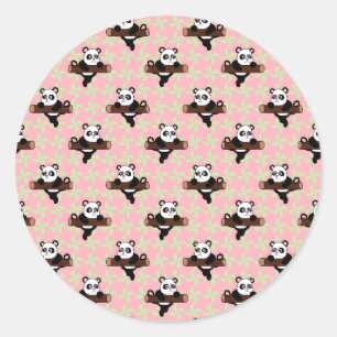 Süßes Panda-Muster auf Rosa – Kawaii nahtlos  Runder Aufkleber