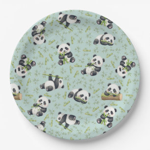 Süßes Panda-und-Bambus-Nahtlosmuster Pappteller