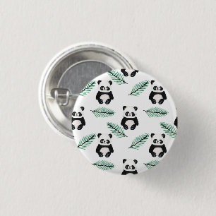 Süßes Panda- und Palmenblattmuster Button