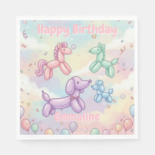 Süßes Pastell-Ballon-Tier-Birthday-Girl Serviette