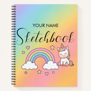 Süßes Pastell-Einhorn-Regenbogen Individueller Nam Notizbuch