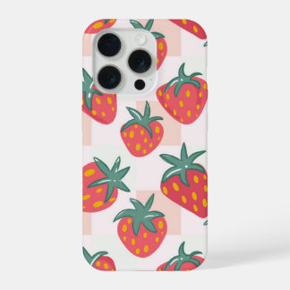 Süßes Pastell-Erdbeermuster – sanftes Gingham iPhone 15 Pro Hülle