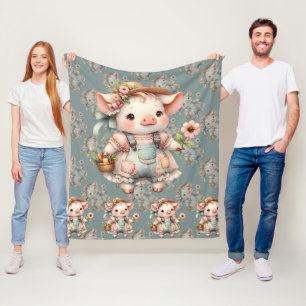 Süßes Pastell-Ferkel in Cottagecore-Overall  Fleecedecke