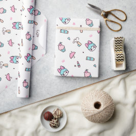 Süßes Pastell-Kawaii-Muster – Sterne & Make-up Geschenkpapier