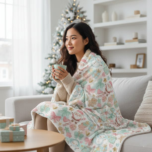 Süßes Pastell-Kawaii-Winter-Santa-und-Schneemann-M Sherpadecke