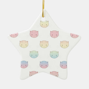 Süßes Pastell-Kitty-Katzengesicht-Muster Keramikornament