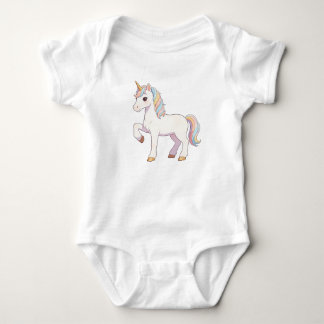 Süßes Pastell-Regenbogen-Einhorn hebt Huf Kawaii U Baby Strampler