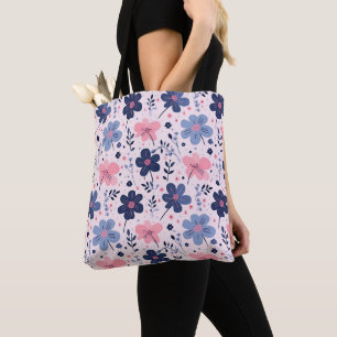 Süßes Pastell-Rosa und Blaues Florales Frühlingsga Tasche