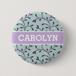 Süßes pastell türkis florales Muster Monogramm Button
