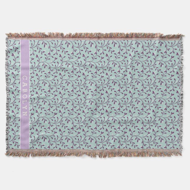 Süßes pastell türkis florales Muster Monogramm Decke (Vorderseite)
