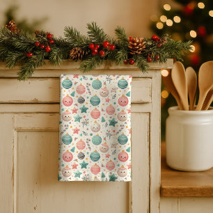 Süßes Pastell-Weihnachtsmuster mit Ornamenten und  Geschirrtuch