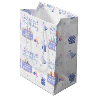 Süßes Pastellblaues Happy Birthday Cake Nahtloses Mittlere Geschenktüte