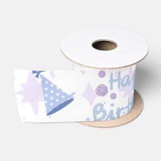 Süßes pastellblaues Happy Birthday-Tortenmuster-Sa Satinband