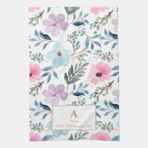 Süßes pastellblaues Wasserfarben-Monogramm mit Blu Geschirrtuch