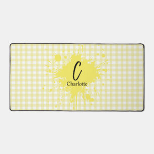 Süßes Pastellgelb Gingham-Muster Schreibtischunter Schreibtischunterlage