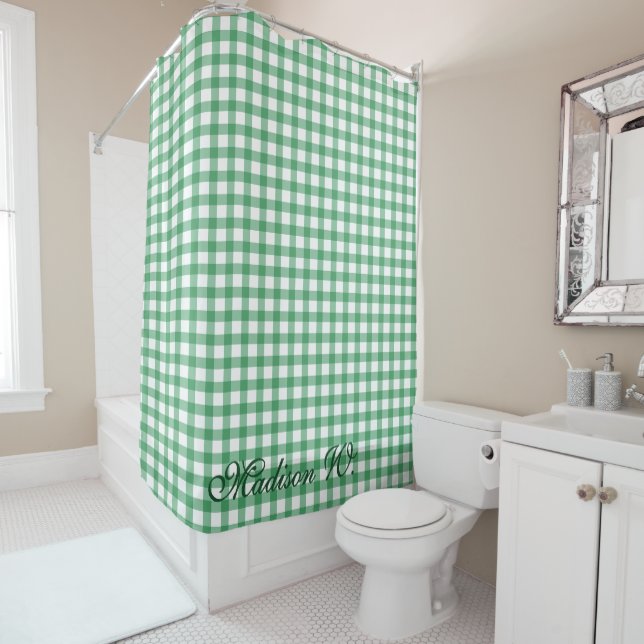 Süßes pastellgrünes Gingham-Muster Duschvorhang (Beispiel)