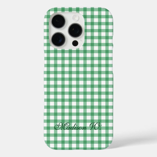 Süßes pastellgrünes Gingham-Muster iPhone 16 Pro Hülle (Rückseite)