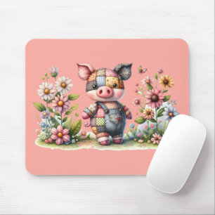 Süßes Patchwork-Ferkel im Blumen Garten Mousepad