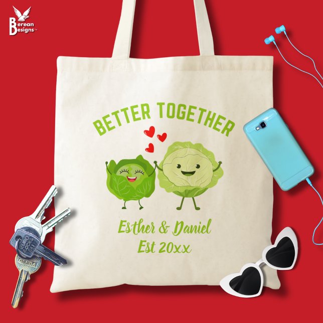 Süßes personalisiertes Kawaii-Kohl-Valentinstag Tragetasche (Cute kawaii cabbage Valentines tote bag with customizable names. Ideal gift all year round.)