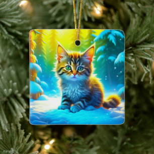 Süßes personalisiertes Weihnachts-Kätzchen  Keramikornament