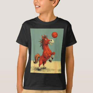 Süßes Pferd treibt lustigen Basketball-Cartoon-Des T-Shirt