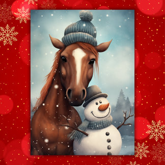 Süßes Pferd und Schneemann Weihnachten