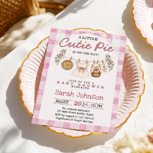 Süßes Pie Pastellrosa Schleife Gingham Herbst-Baby Einladung