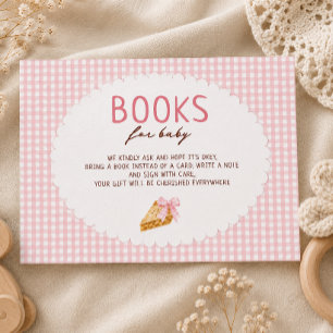 Süßes Pie rosa Gingham Baby Shower Bücher für Baby Begleitkarte