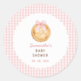 Süßes Pie Rosa Gingham Baby Shower Runder Aufkleber