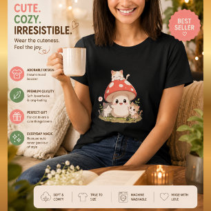 Süßes Pilz-Katzen-T-Shirt – Kawaii Cottagecore Mus T-Shirt