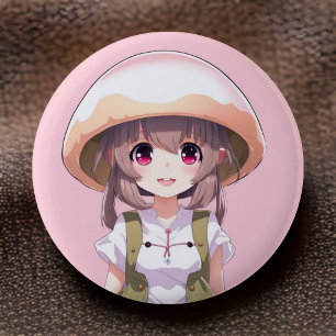 Süßes Pilz Mädchen Anime Knopf - Lustige Kawaii Ku Button