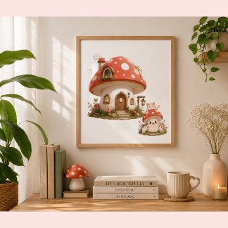 Süßes Pilzhaus Wandkunstposter | Whimsical Co Poster