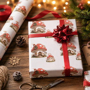 Süßes Pilzhaus-Wrap-Papier Whimsical Cot Geschenkpapier
