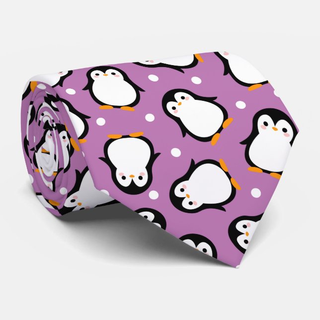 Süßes Pinguin-Muster Lila Muster Krawatte (Gerollt)