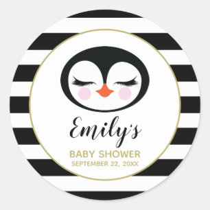 Süßes Pinguingesicht Schwarz-weiß-Baby-Party Runder Aufkleber
