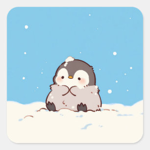 Süßes Pinguinküken im Winterschnee Quadratischer Aufkleber