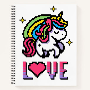 Süßes Pixel Einhorn Liebe Retro-Gaming Notizbuch